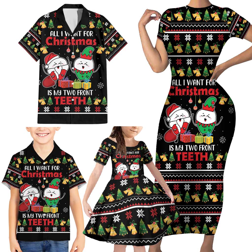 All I Want For Christmas Is My Two Front Teeth Family Matching Short Sleeve Bodycon Dress and Hawaiian Shirt DT04 - Wonder Print Shop