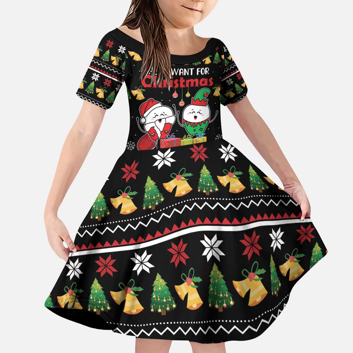 All I Want For Christmas Is My Two Front Teeth Kid Short Sleeve Dress DT04 - Wonder Print Shop