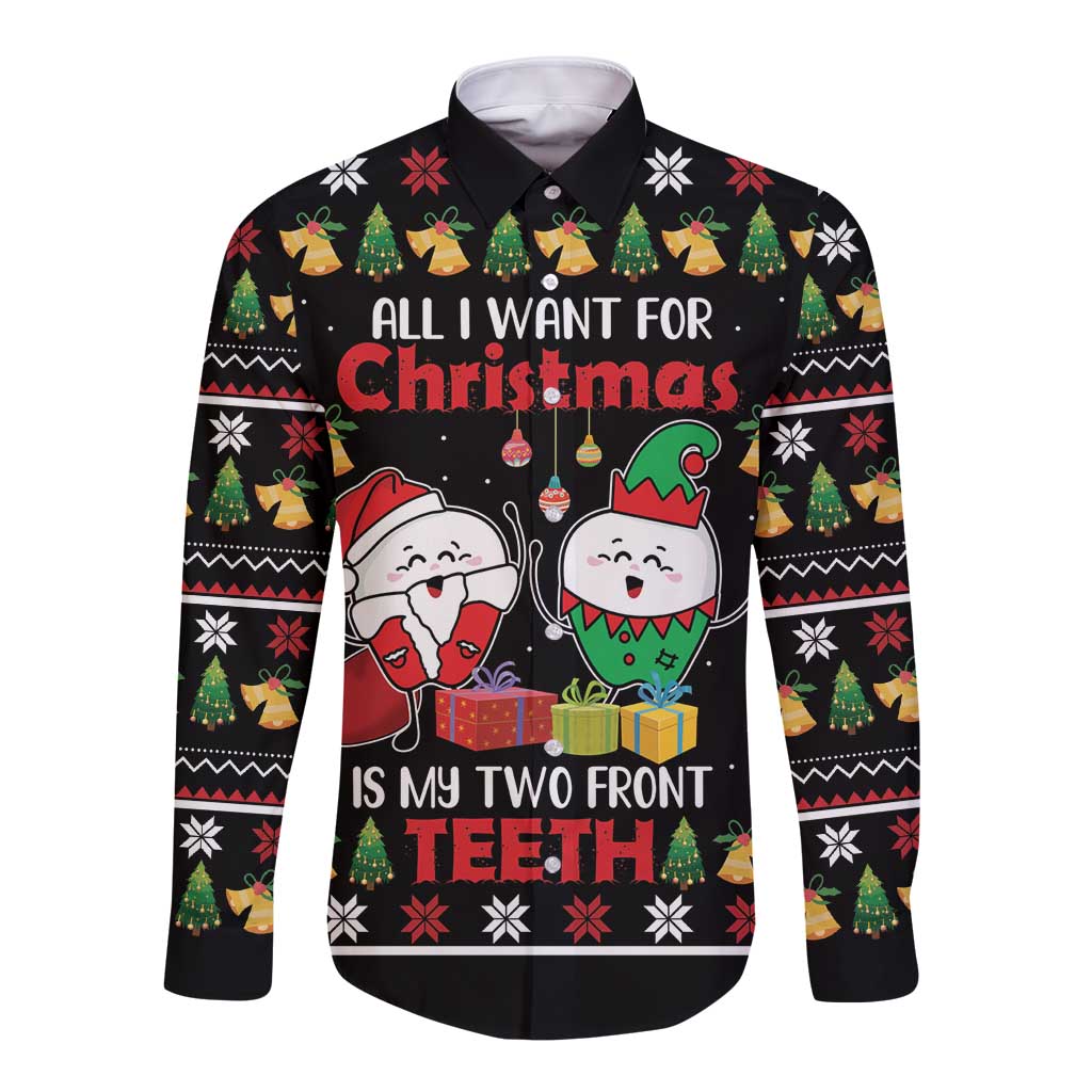 All I Want For Christmas Is My Two Front Teeth Long Sleeve Button Shirt DT04 - Wonder Print Shop