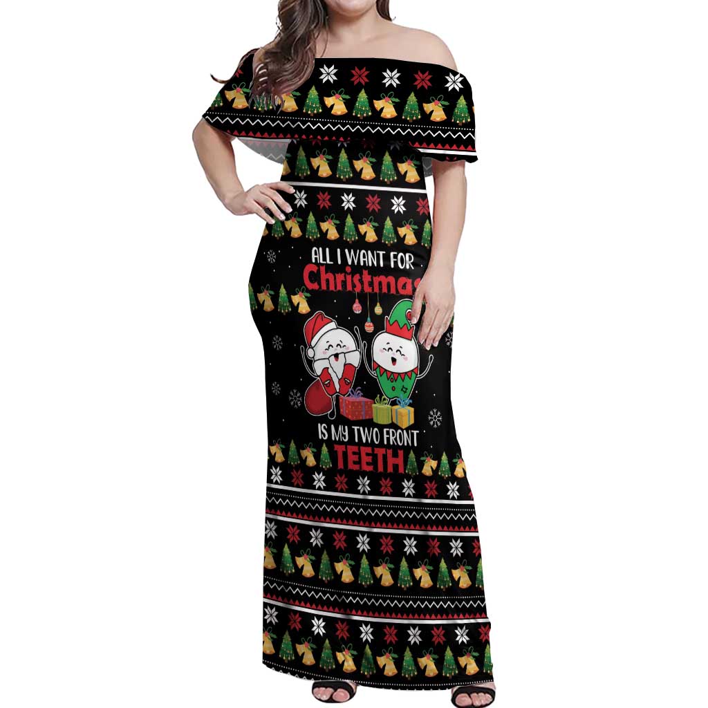 All I Want For Christmas Is My Two Front Teeth Off Shoulder Maxi Dress DT04 - Wonder Print Shop
