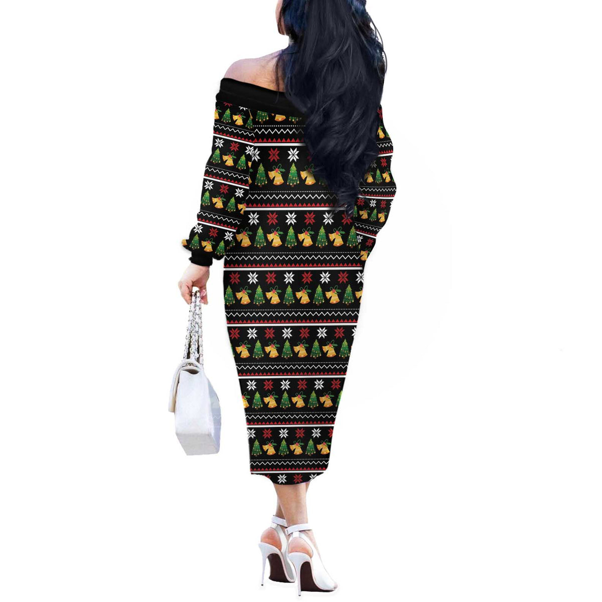 All I Want For Christmas Is My Two Front Teeth Off The Shoulder Long Sleeve Dress DT04 - Wonder Print Shop