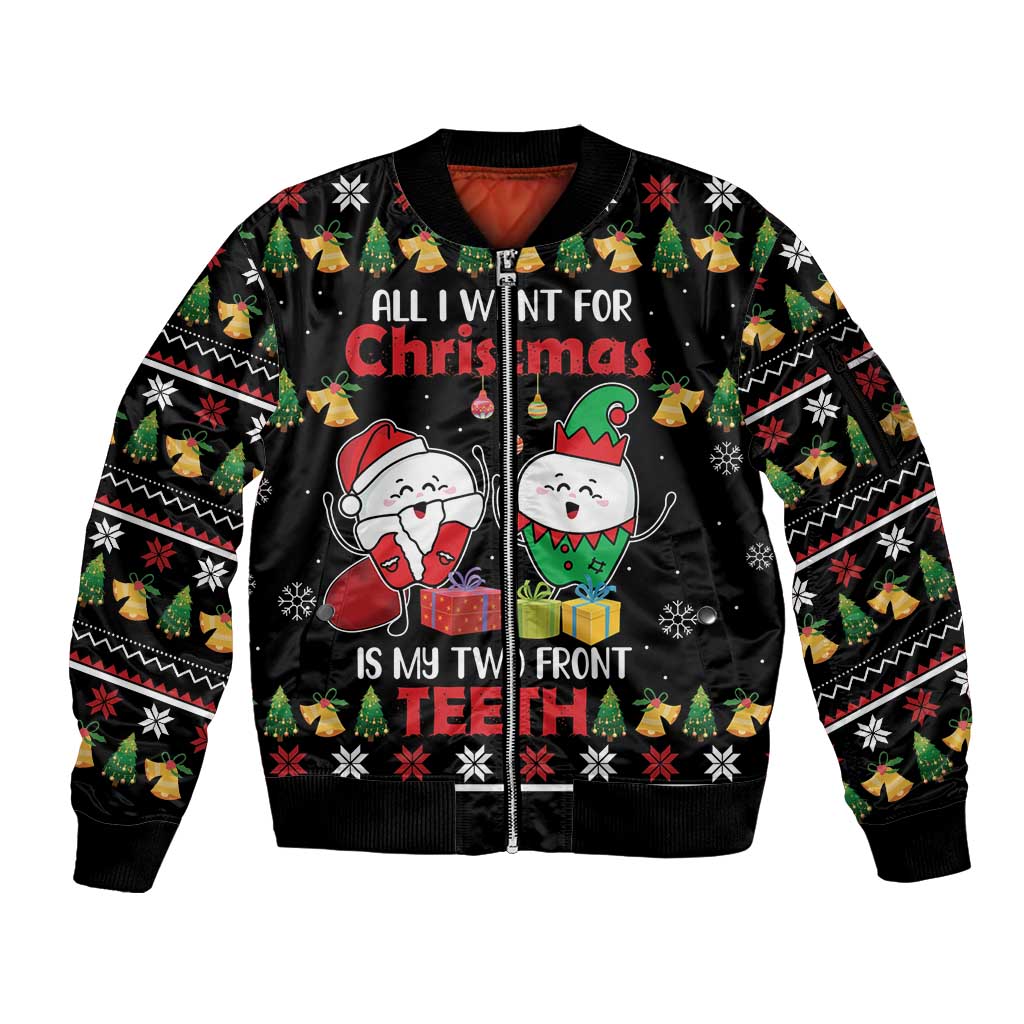All I Want For Christmas Is My Two Front Teeth Sleeve Zip Bomber Jacket DT04 - Wonder Print Shop