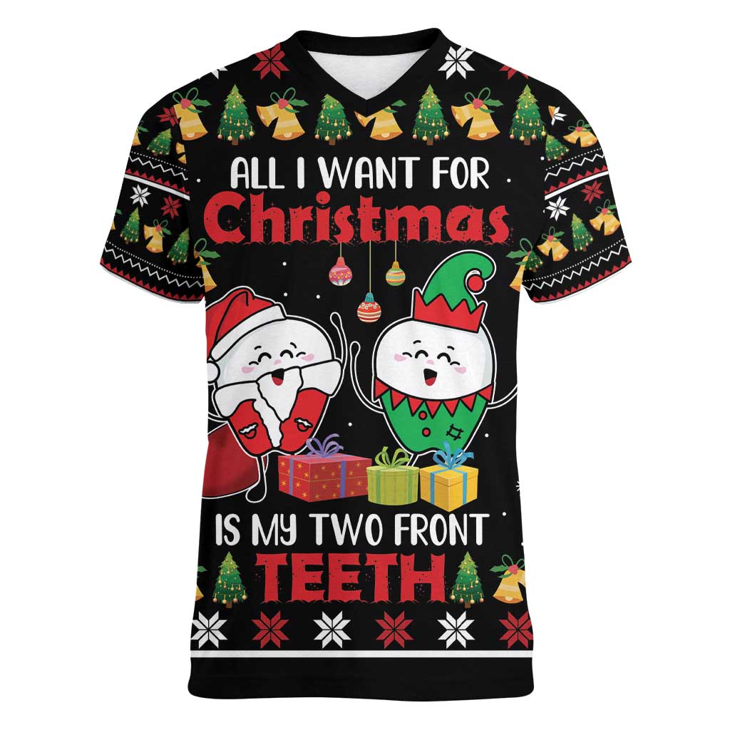 All I Want For Christmas Is My Two Front Teeth Women V-Neck T-Shirt DT04 - Wonder Print Shop