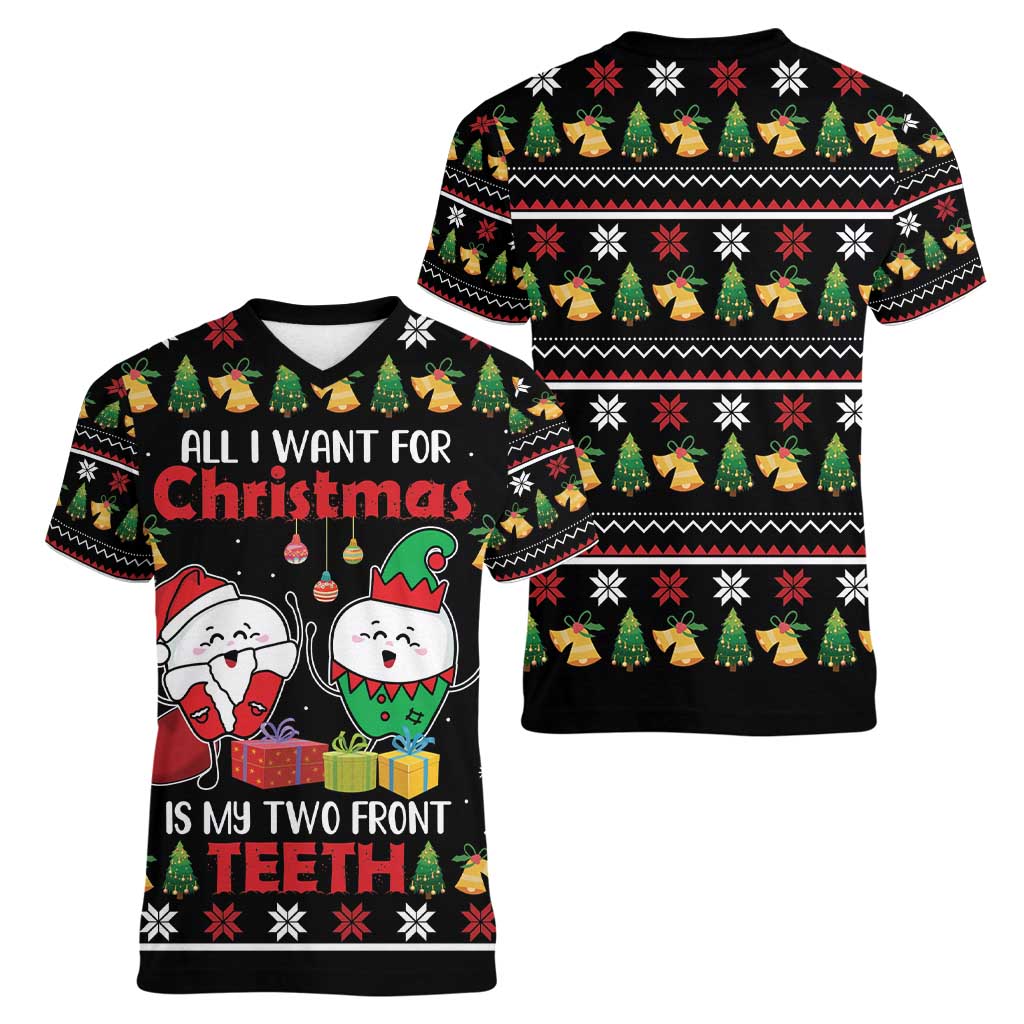 All I Want For Christmas Is My Two Front Teeth Women V-Neck T-Shirt DT04 - Wonder Print Shop