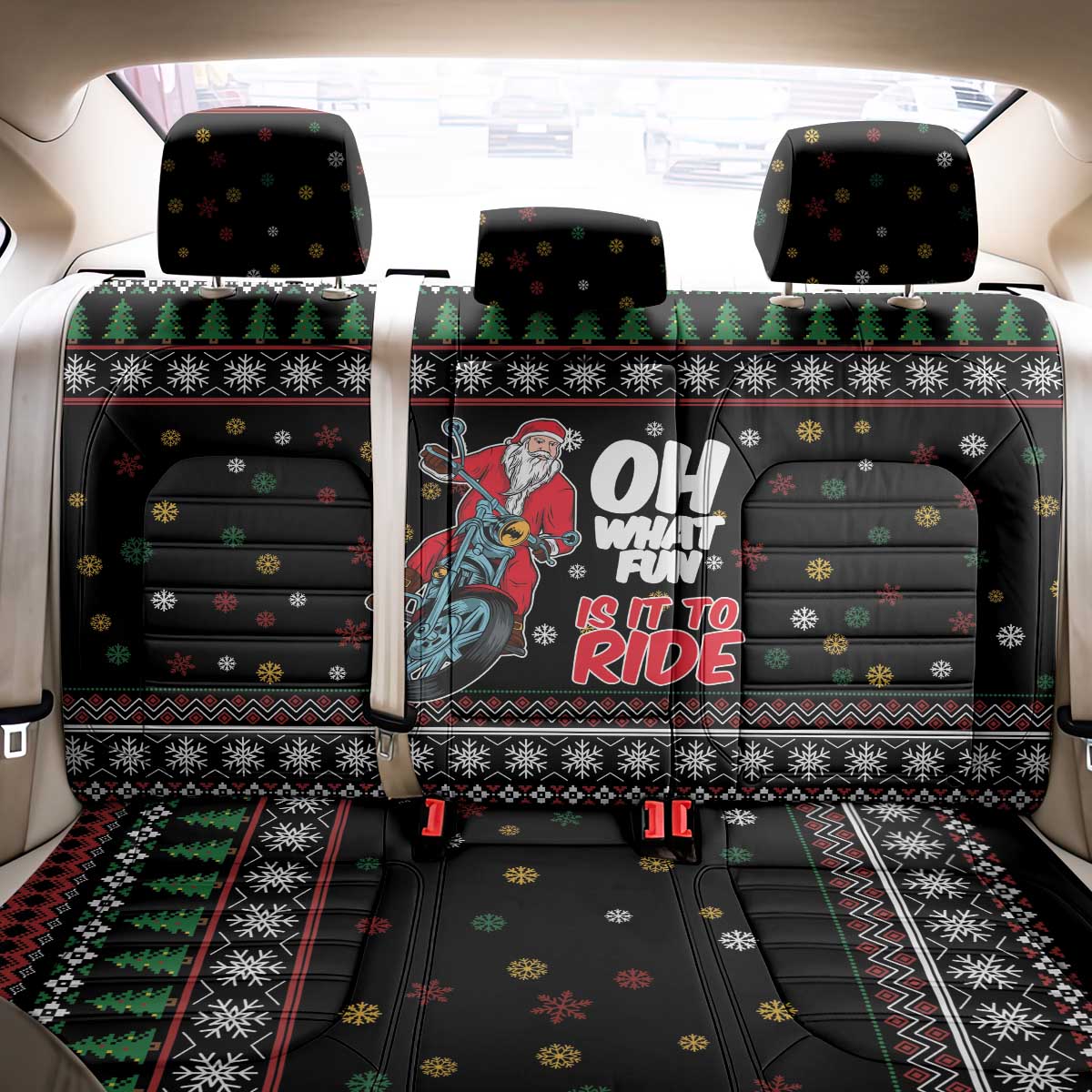 Santa And Motor Back Car Seat Cover Santa Claus And Joy On A Motorcycle DT04 - Wonder Print Shop