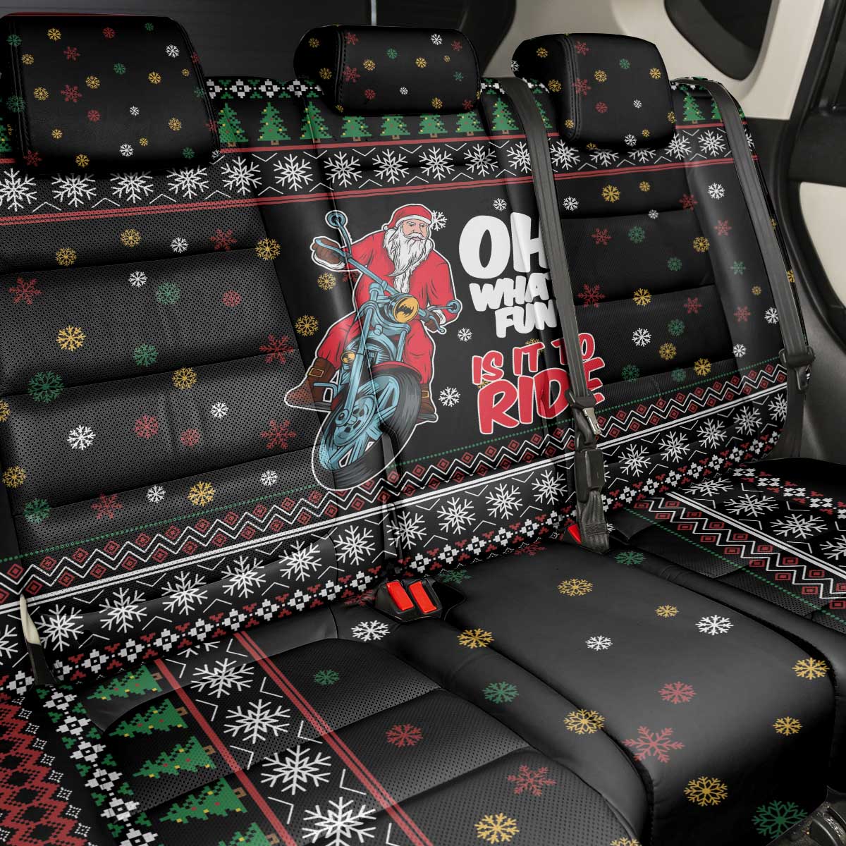 Santa And Motor Back Car Seat Cover Santa Claus And Joy On A Motorcycle DT04 - Wonder Print Shop