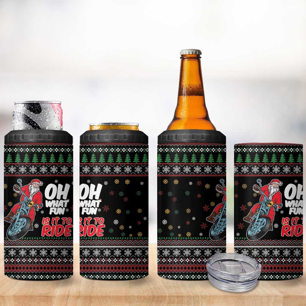 Santa And Motor 4 in 1 Can Cooler Tumbler Santa Claus And Joy On A Motorcycle DT04 - Wonder Print Shop