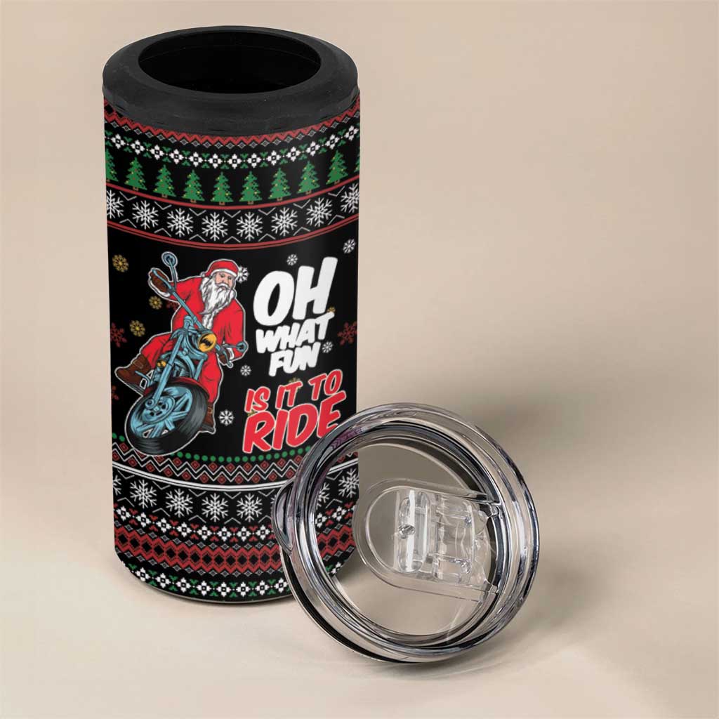 Santa And Motor 4 in 1 Can Cooler Tumbler Santa Claus And Joy On A Motorcycle DT04 - Wonder Print Shop