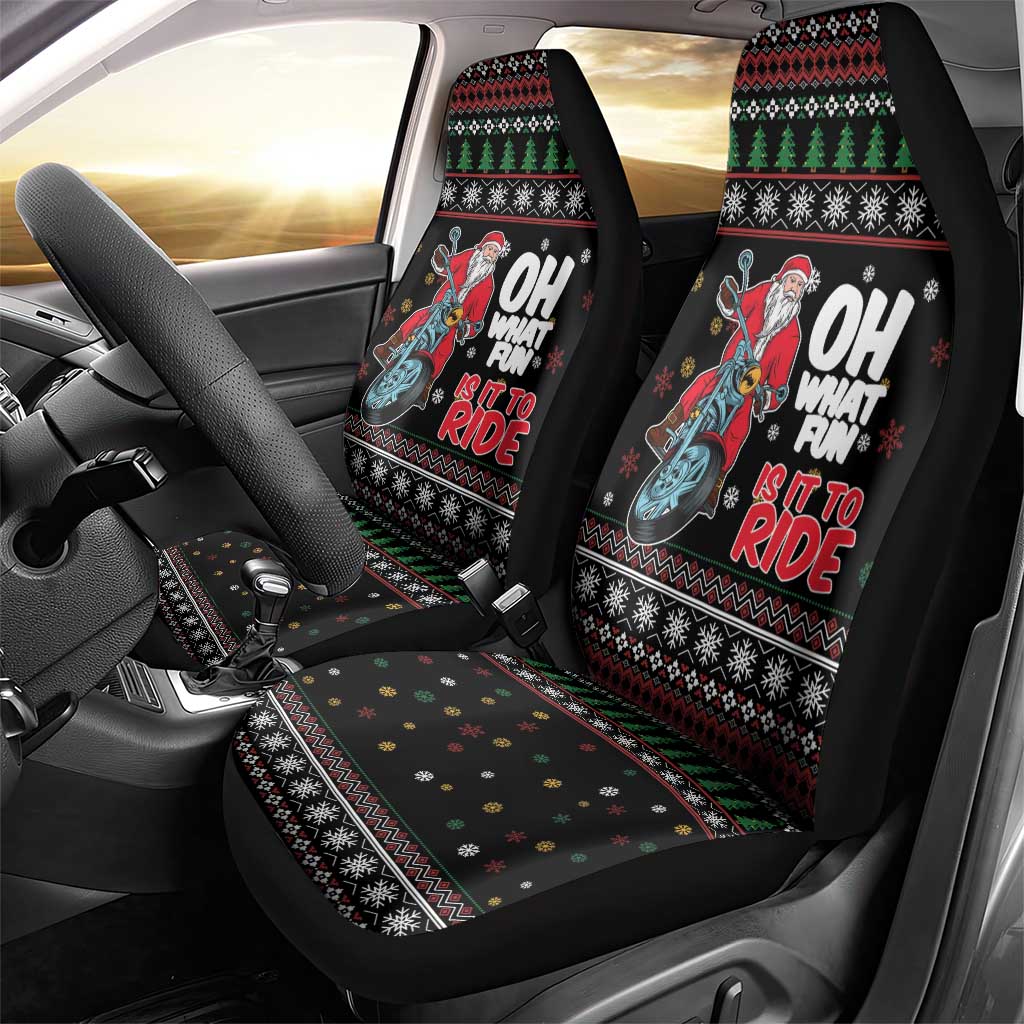 Santa And Motor Car Seat Cover Santa Claus And Joy On A Motorcycle DT04 - Wonder Print Shop
