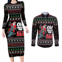 Santa And Motor Couples Matching Long Sleeve Bodycon Dress and Long Sleeve Button Shirt Santa Claus And Joy On A Motorcycle DT04 - Wonder Print Shop