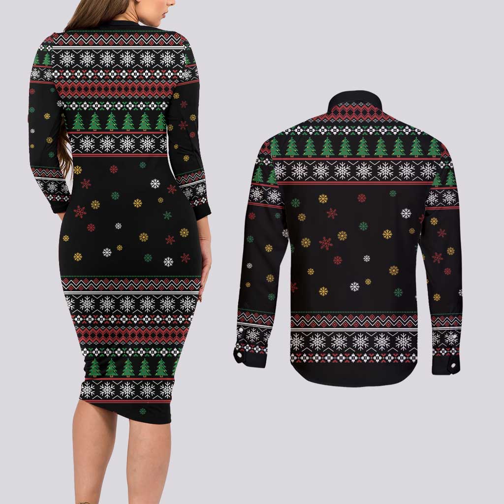 Santa And Motor Couples Matching Long Sleeve Bodycon Dress and Long Sleeve Button Shirt Santa Claus And Joy On A Motorcycle DT04 - Wonder Print Shop