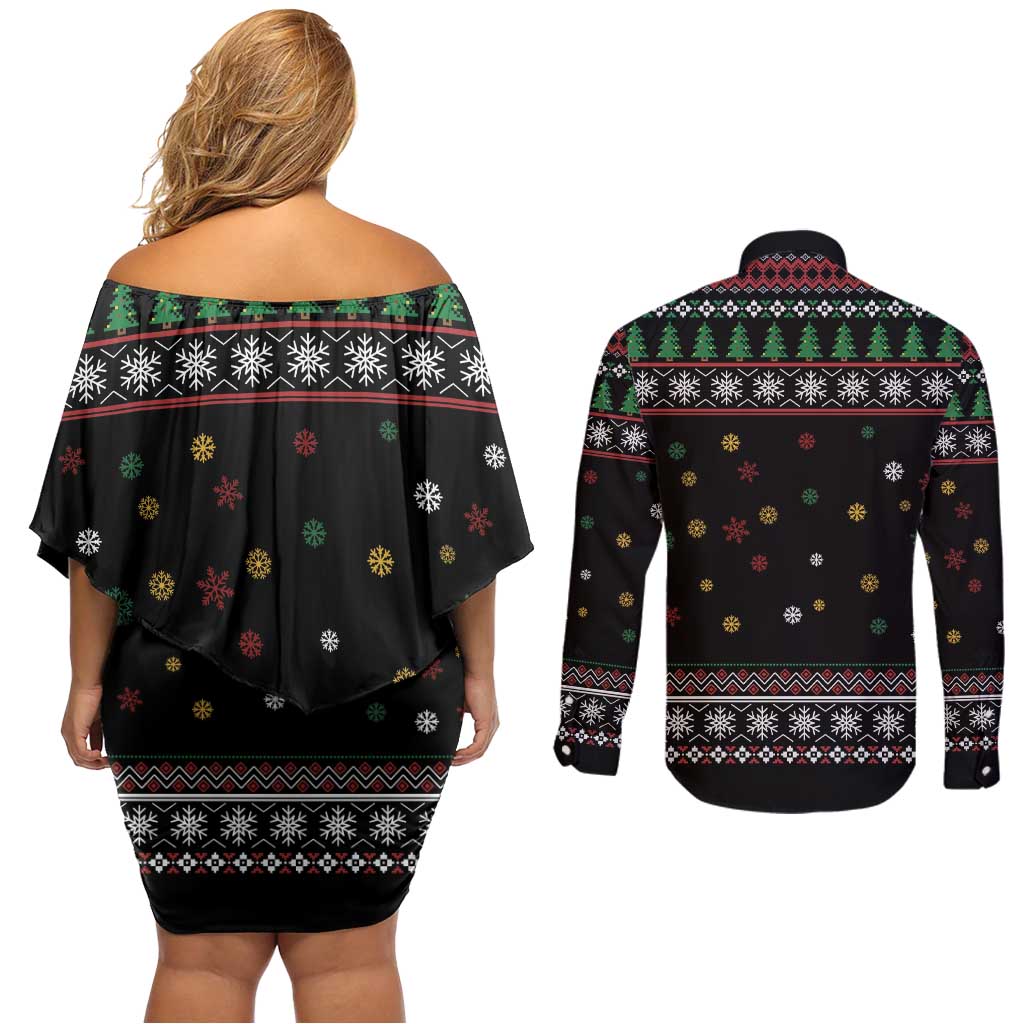 Santa And Motor Couples Matching Off Shoulder Short Dress and Long Sleeve Button Shirt Santa Claus And Joy On A Motorcycle DT04 - Wonder Print Shop