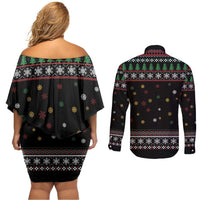 Santa And Motor Couples Matching Off Shoulder Short Dress and Long Sleeve Button Shirt Santa Claus And Joy On A Motorcycle DT04 - Wonder Print Shop