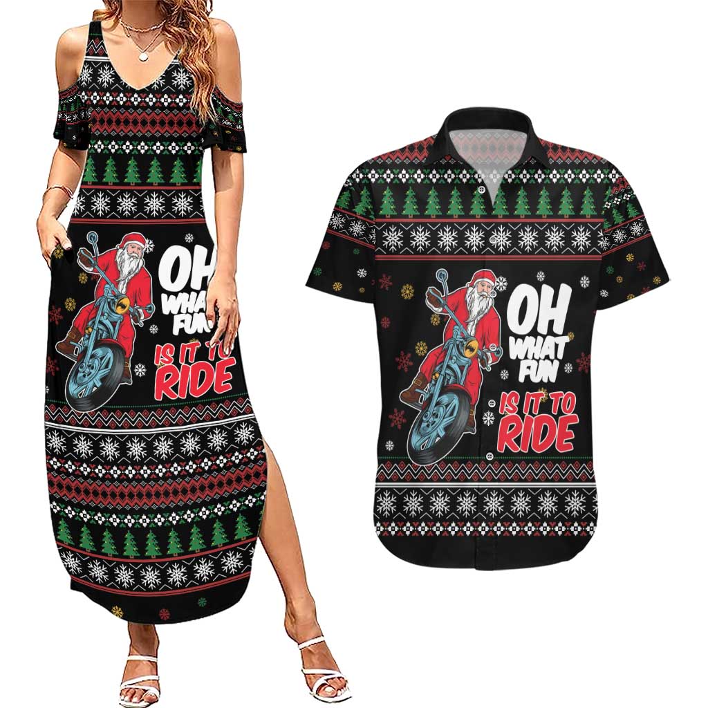Santa And Motor Couples Matching Summer Maxi Dress and Hawaiian Shirt Santa Claus And Joy On A Motorcycle DT04 - Wonder Print Shop