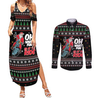 Santa And Motor Couples Matching Summer Maxi Dress and Long Sleeve Button Shirt Santa Claus And Joy On A Motorcycle DT04 - Wonder Print Shop