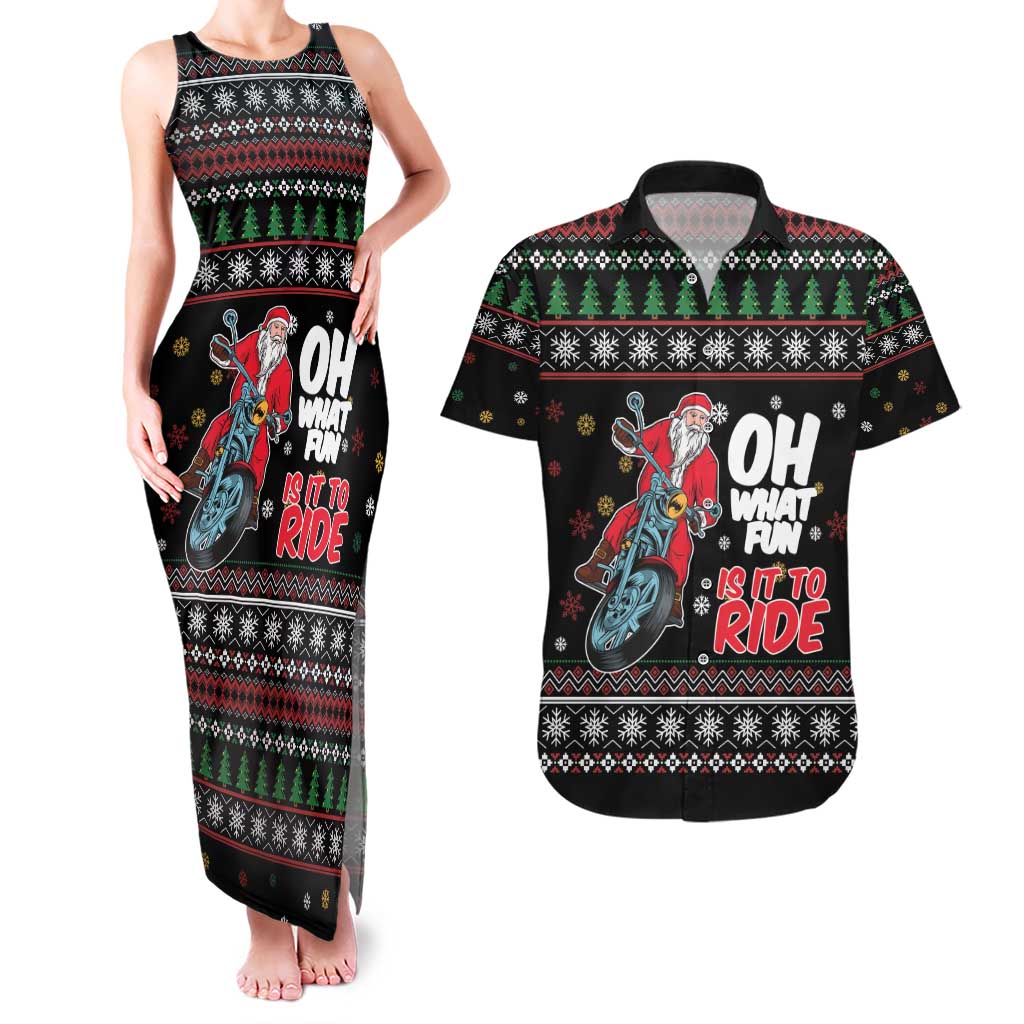 Santa And Motor Couples Matching Tank Maxi Dress and Hawaiian Shirt Santa Claus And Joy On A Motorcycle DT04 - Wonder Print Shop