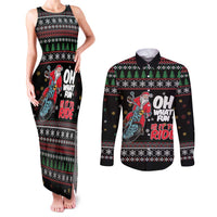 Santa And Motor Couples Matching Tank Maxi Dress and Long Sleeve Button Shirt Santa Claus And Joy On A Motorcycle DT04 - Wonder Print Shop