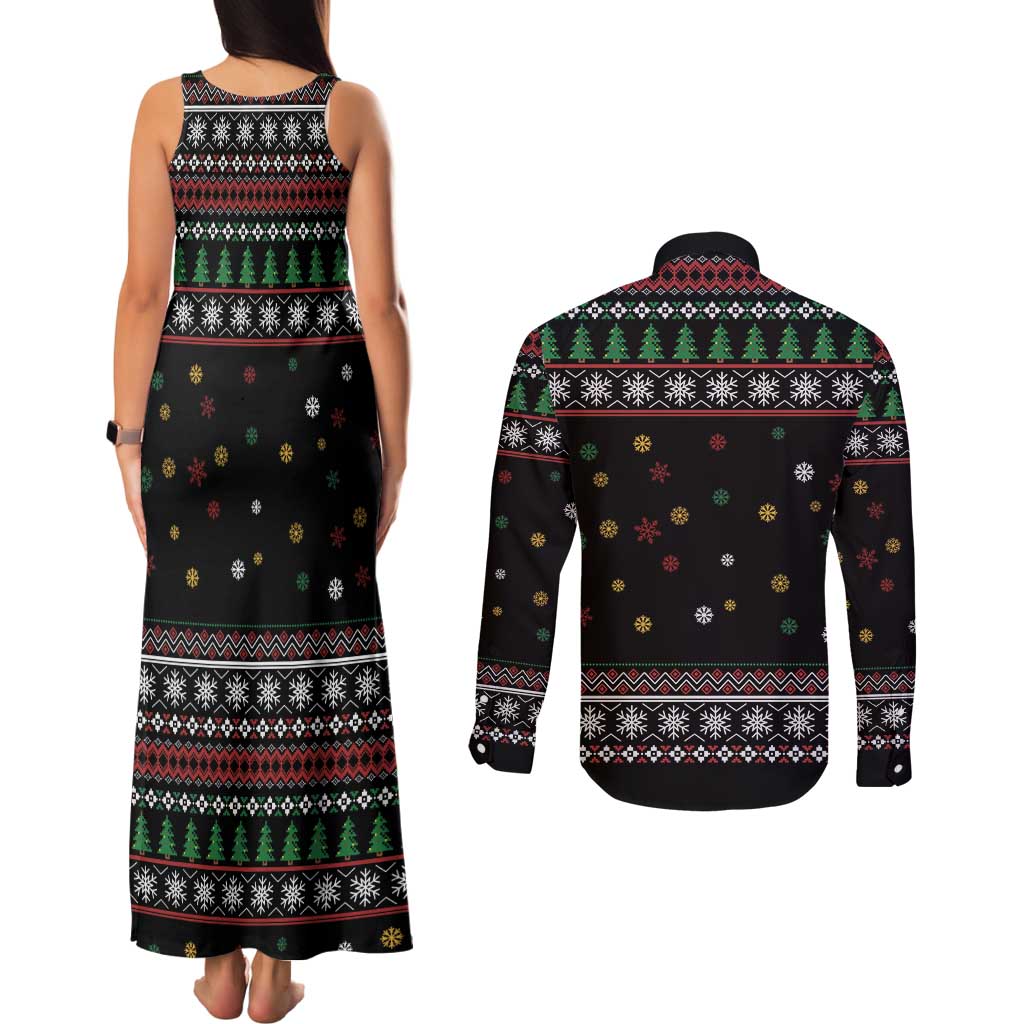 Santa And Motor Couples Matching Tank Maxi Dress and Long Sleeve Button Shirt Santa Claus And Joy On A Motorcycle DT04 - Wonder Print Shop