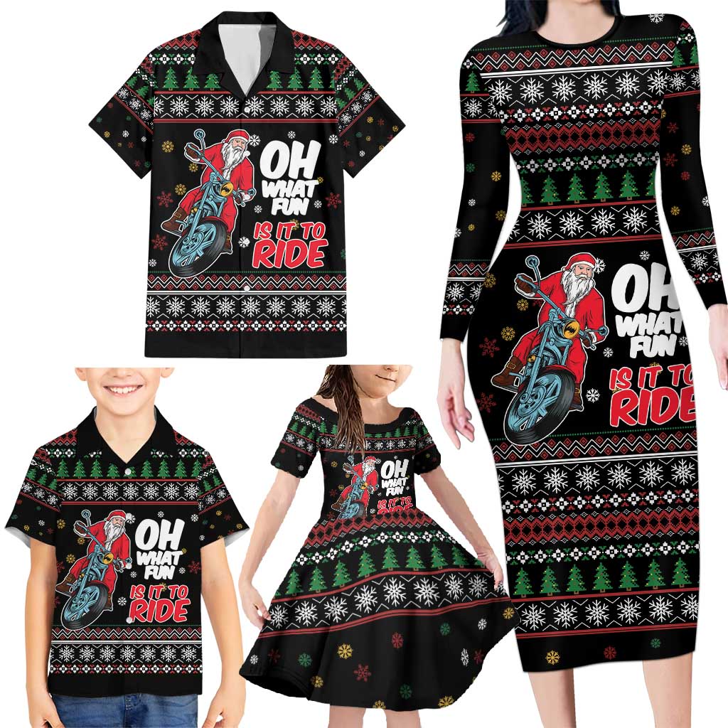 Santa And Motor Family Matching Long Sleeve Bodycon Dress and Hawaiian Shirt Santa Claus And Joy On A Motorcycle DT04 - Wonder Print Shop