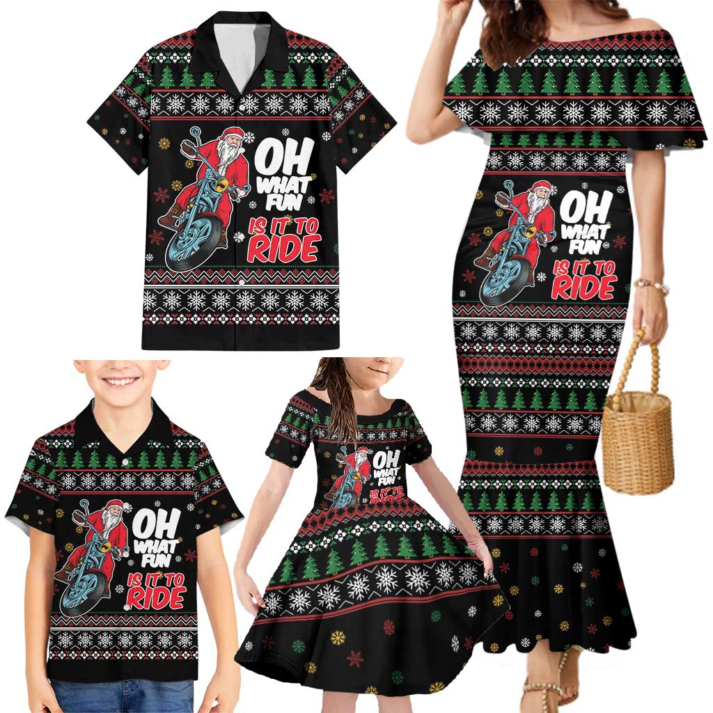 Santa And Motor Family Matching Mermaid Dress and Hawaiian Shirt Santa Claus And Joy On A Motorcycle DT04 - Wonder Print Shop