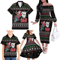 Santa And Motor Family Matching Off The Shoulder Long Sleeve Dress and Hawaiian Shirt Santa Claus And Joy On A Motorcycle DT04 - Wonder Print Shop