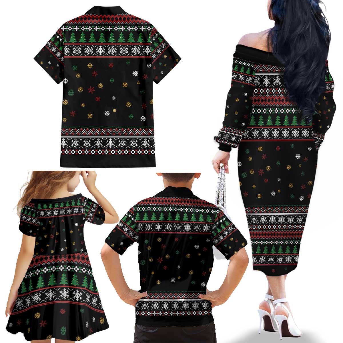 Santa And Motor Family Matching Off The Shoulder Long Sleeve Dress and Hawaiian Shirt Santa Claus And Joy On A Motorcycle DT04 - Wonder Print Shop
