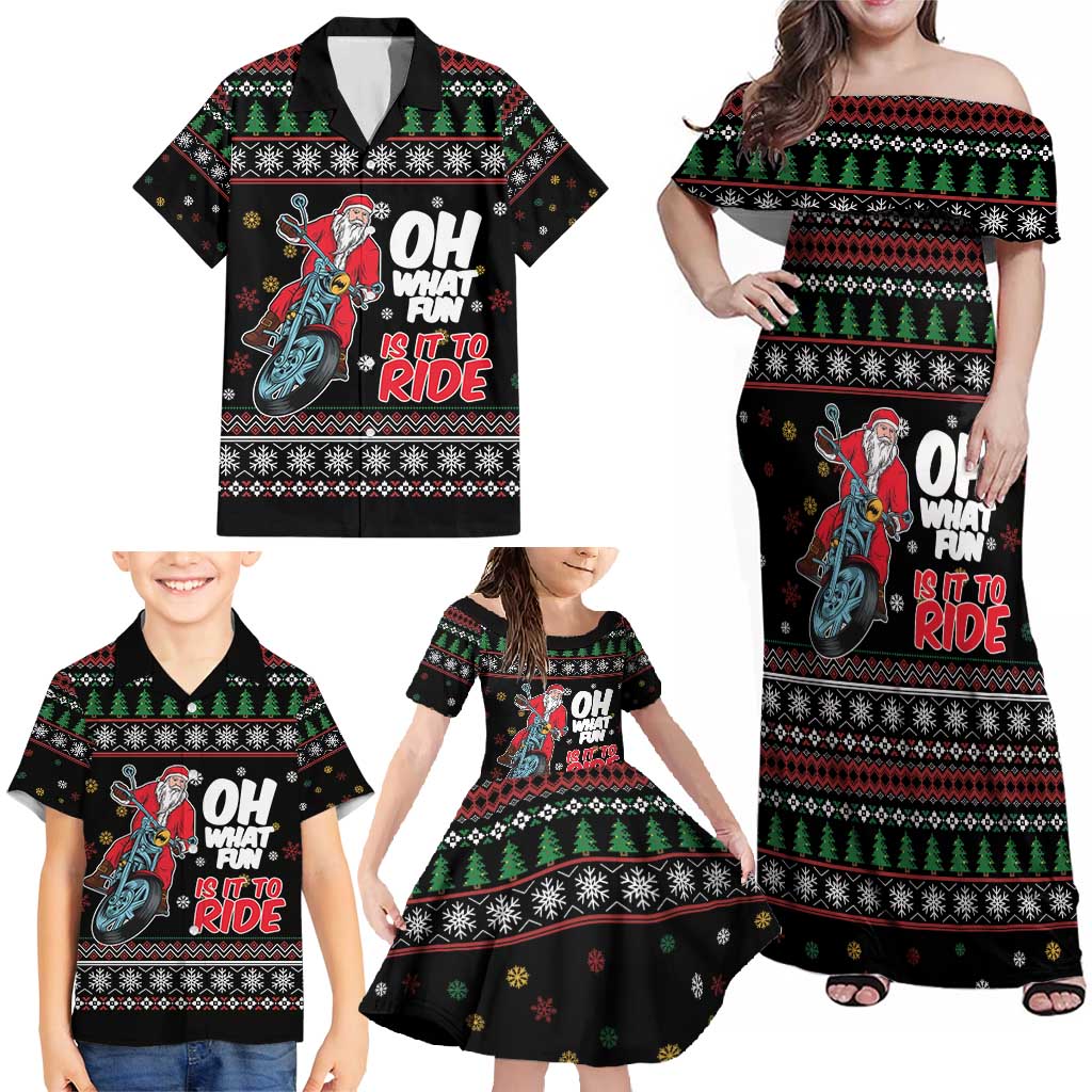 Santa And Motor Family Matching Off Shoulder Maxi Dress and Hawaiian Shirt Santa Claus And Joy On A Motorcycle DT04 - Wonder Print Shop