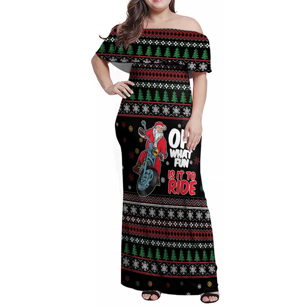 Santa And Motor Family Matching Off Shoulder Maxi Dress and Hawaiian Shirt Santa Claus And Joy On A Motorcycle DT04 - Wonder Print Shop