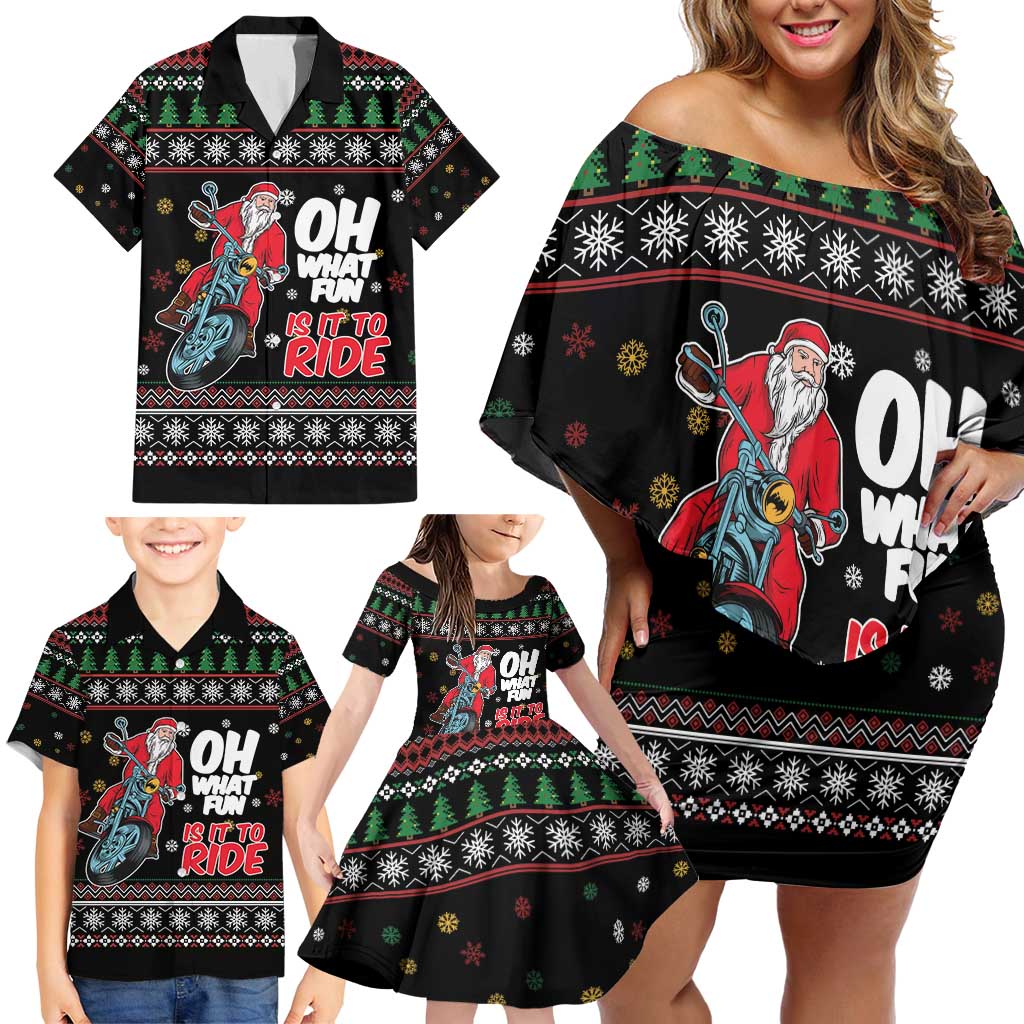 Santa And Motor Family Matching Off Shoulder Short Dress and Hawaiian Shirt Santa Claus And Joy On A Motorcycle DT04 - Wonder Print Shop
