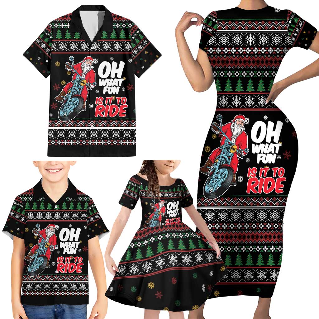 Santa And Motor Family Matching Short Sleeve Bodycon Dress and Hawaiian Shirt Santa Claus And Joy On A Motorcycle DT04 - Wonder Print Shop
