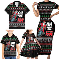 Santa And Motor Family Matching Short Sleeve Bodycon Dress and Hawaiian Shirt Santa Claus And Joy On A Motorcycle DT04 - Wonder Print Shop