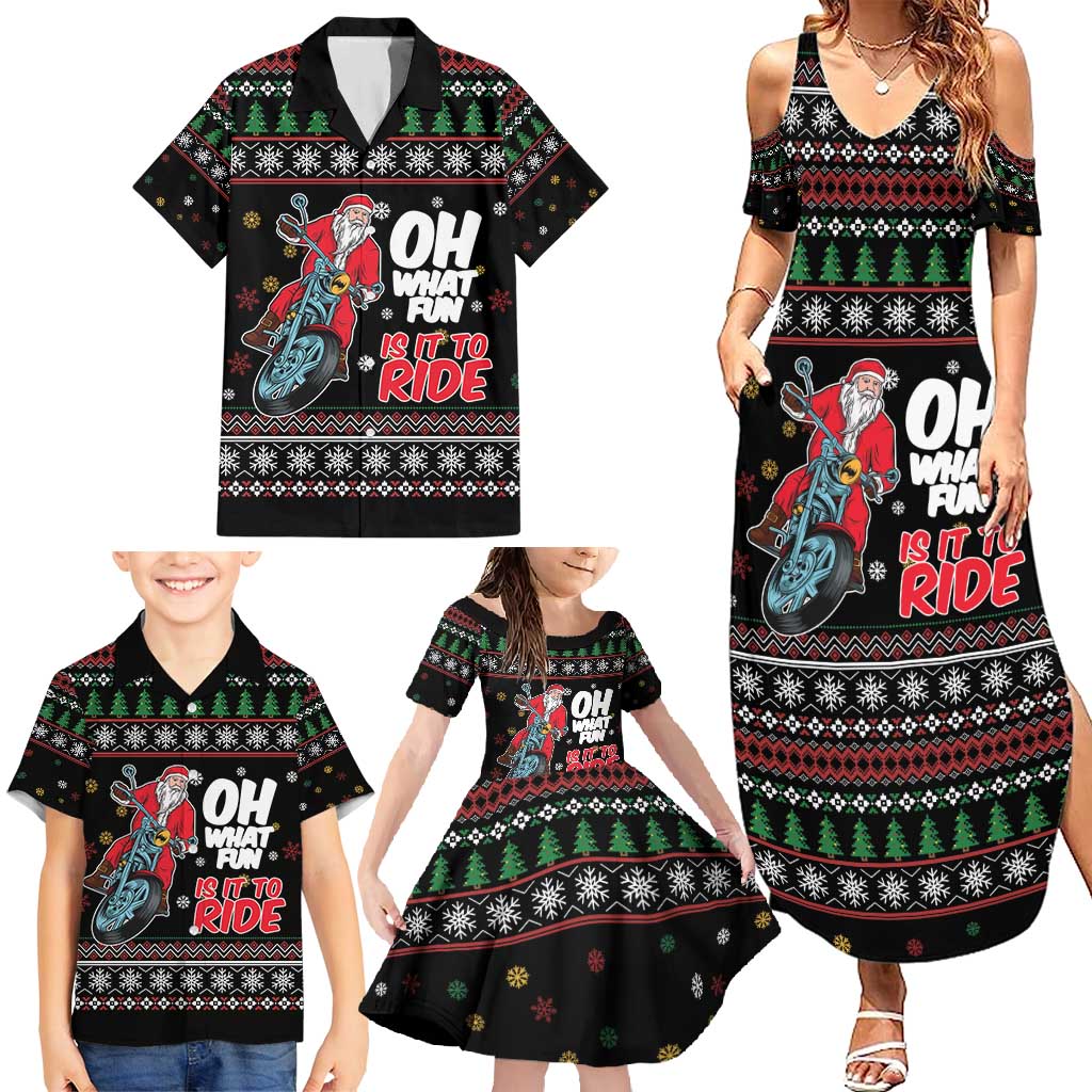 Santa And Motor Family Matching Summer Maxi Dress and Hawaiian Shirt Santa Claus And Joy On A Motorcycle DT04 - Wonder Print Shop