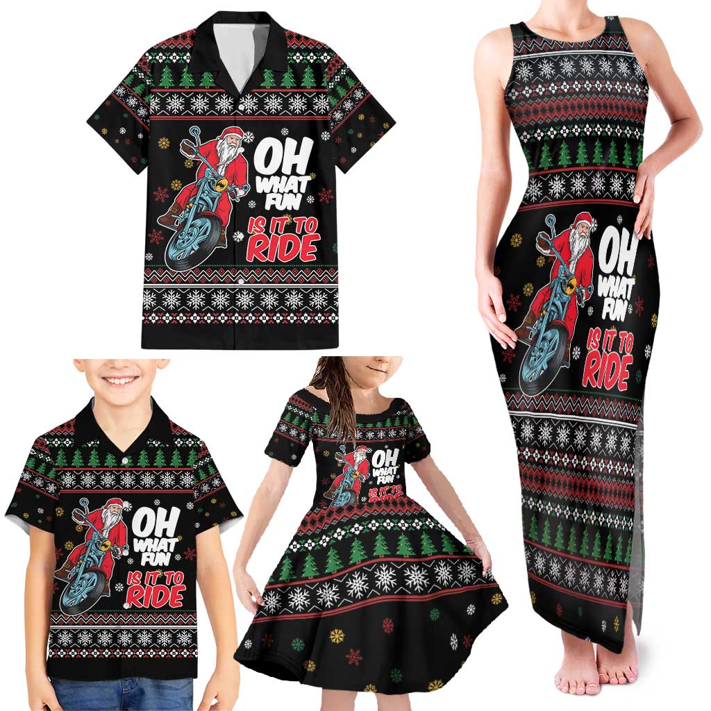 Santa And Motor Family Matching Tank Maxi Dress and Hawaiian Shirt Santa Claus And Joy On A Motorcycle DT04 - Wonder Print Shop
