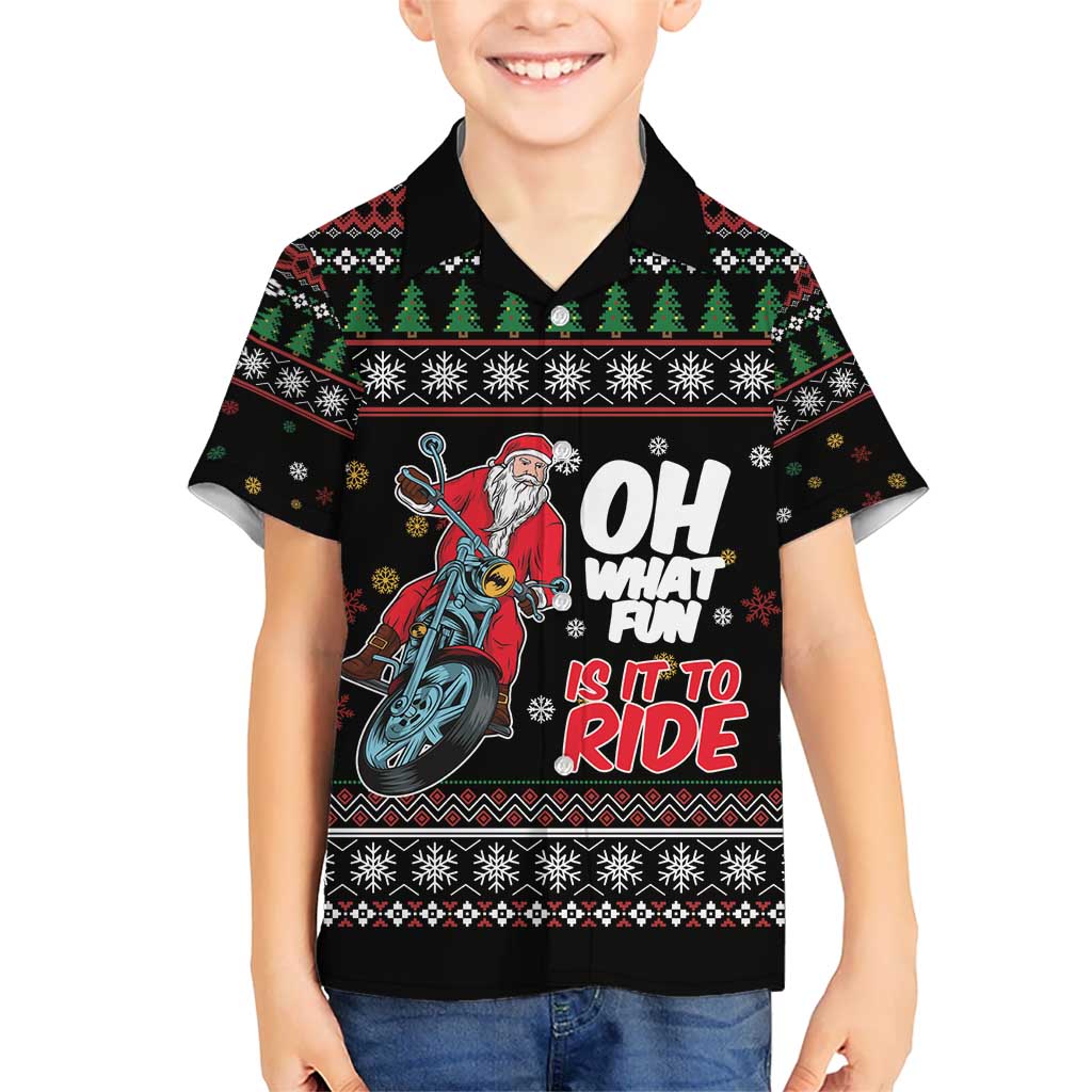 Santa And Motor Kid Hawaiian Shirt Santa Claus And Joy On A Motorcycle DT04 - Wonder Print Shop