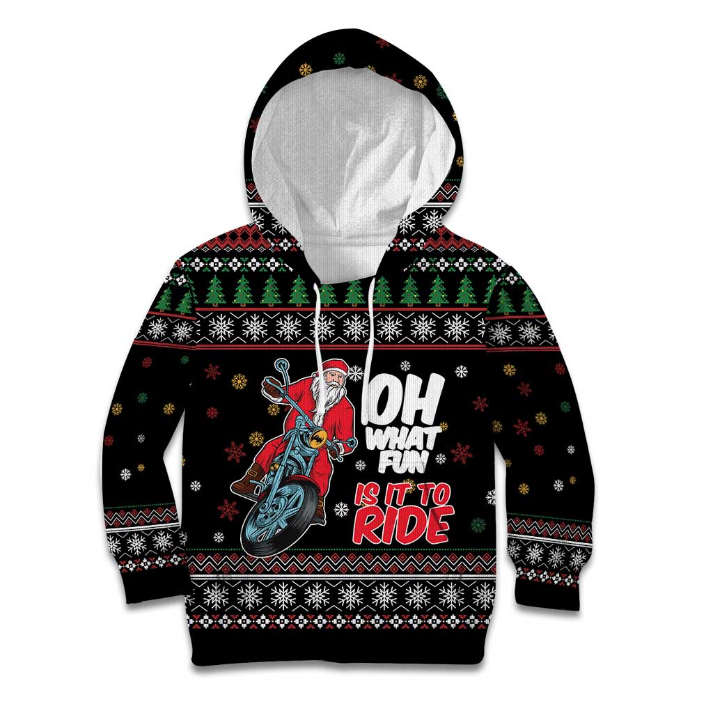 Santa And Motor Kid Hoodie Santa Claus And Joy On A Motorcycle DT04 - Wonder Print Shop