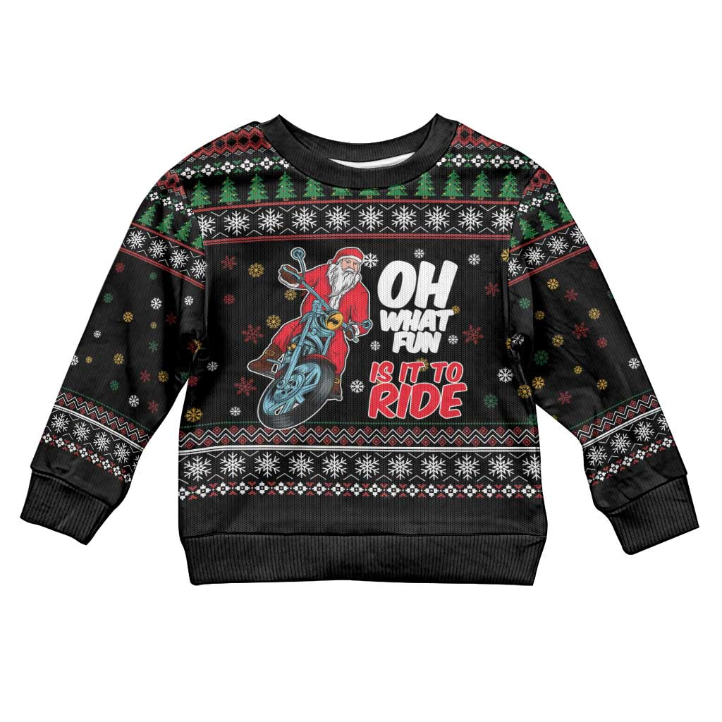 Santa And Motor Kid Ugly Christmas Sweater Santa Claus And Joy On A Motorcycle DT04 - Wonder Print Shop