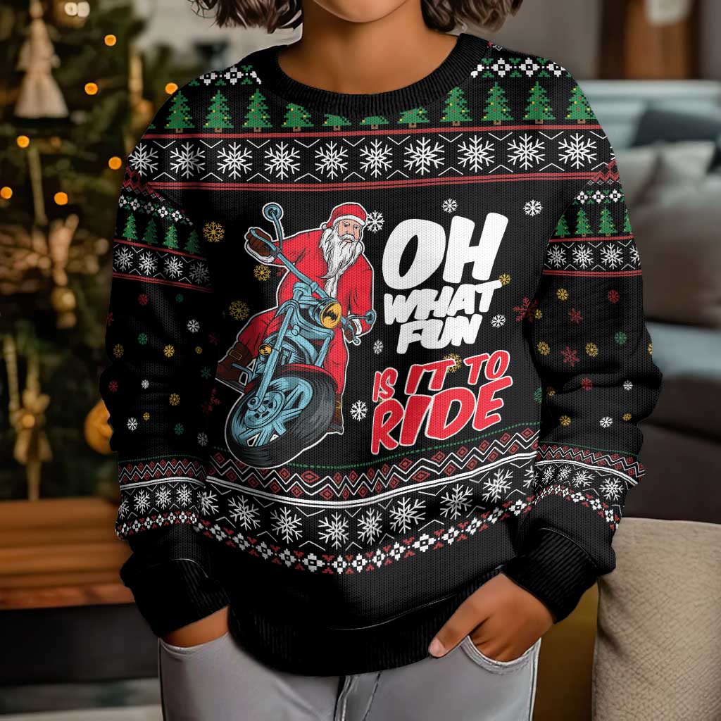 Santa And Motor Kid Ugly Christmas Sweater Santa Claus And Joy On A Motorcycle DT04 - Wonder Print Shop