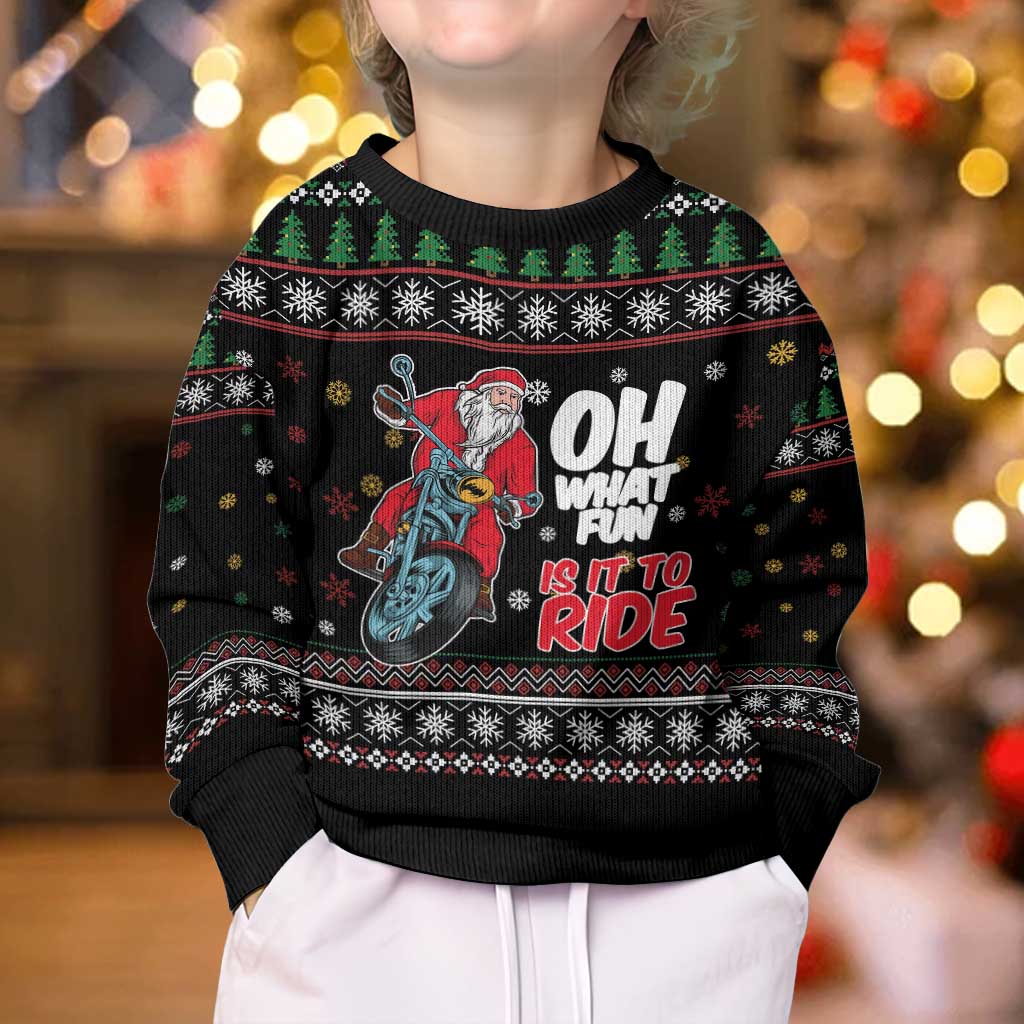 Santa And Motor Kid Ugly Christmas Sweater Santa Claus And Joy On A Motorcycle DT04 - Wonder Print Shop