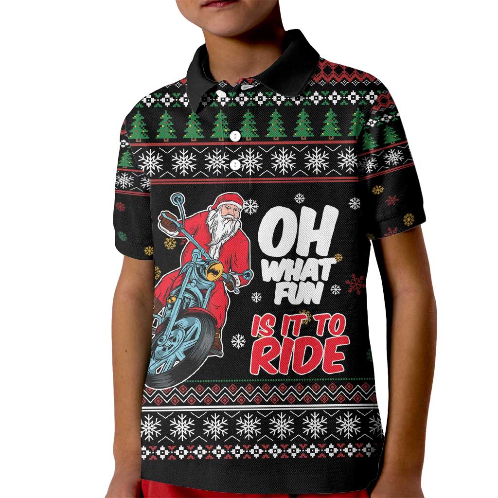 Santa And Motor Kid Polo Shirt Santa Claus And Joy On A Motorcycle DT04 - Wonder Print Shop