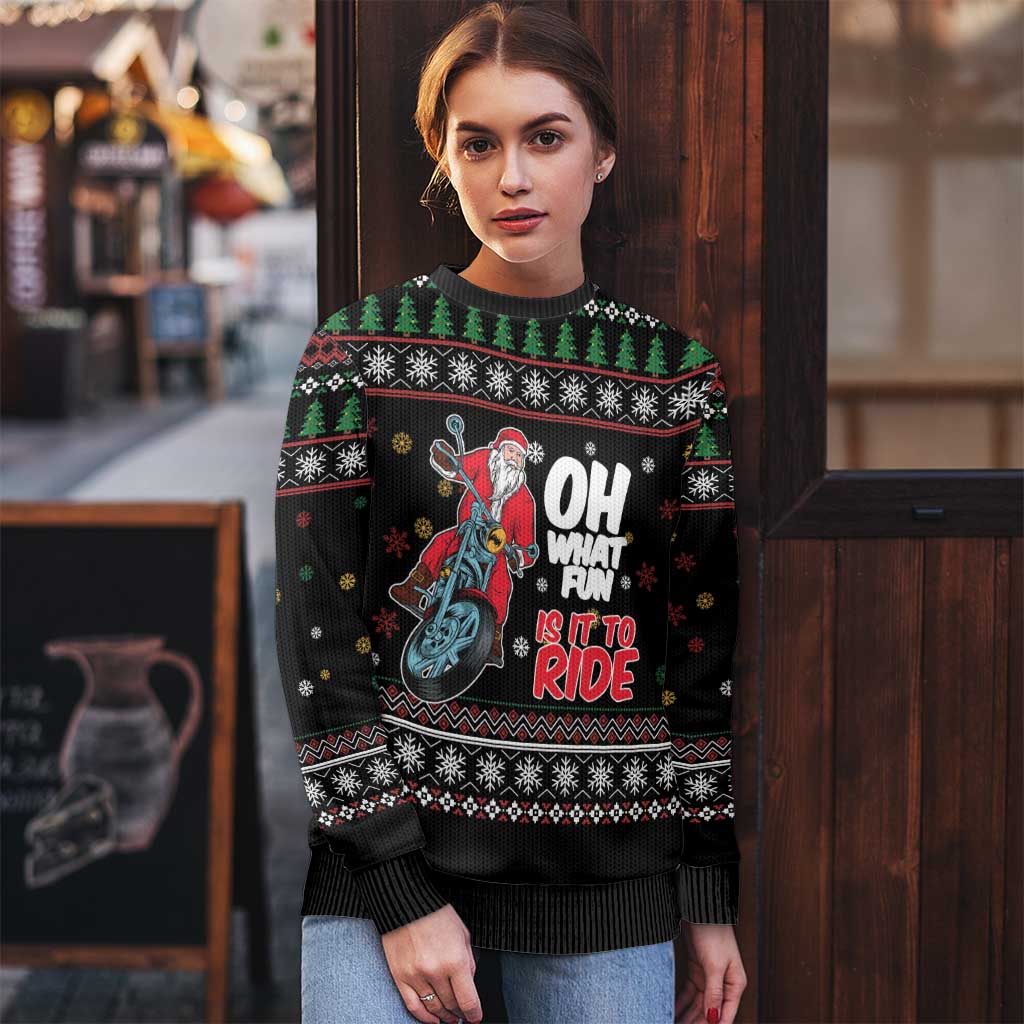 Santa And Motor Ugly Christmas Sweater Santa Claus And Joy On A Motorcycle DT04 - Wonder Print Shop
