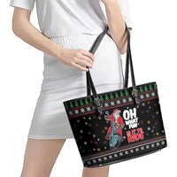 Santa And Motor Leather Tote Bag Santa Claus And Joy On A Motorcycle DT04 - Wonder Print Shop