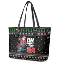 Santa And Motor Leather Tote Bag Santa Claus And Joy On A Motorcycle DT04 - Wonder Print Shop