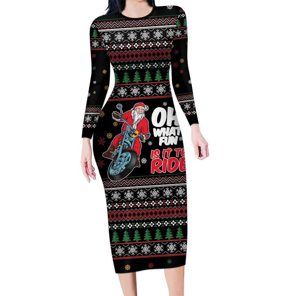Santa And Motor Long Sleeve Bodycon Dress Santa Claus And Joy On A Motorcycle DT04 - Wonder Print Shop
