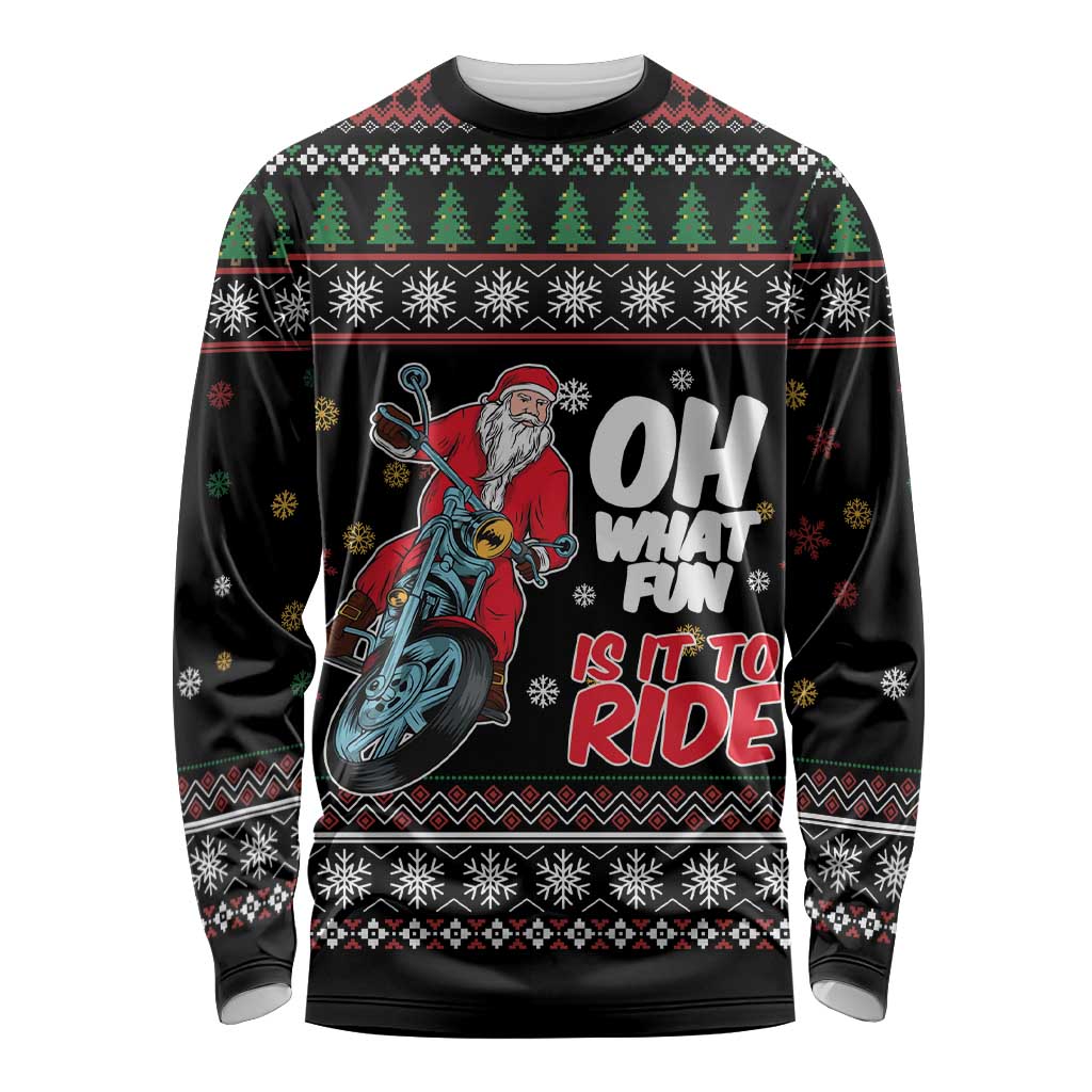 Santa And Motor Long Sleeve Shirt Santa Claus And Joy On A Motorcycle DT04 - Wonder Print Shop
