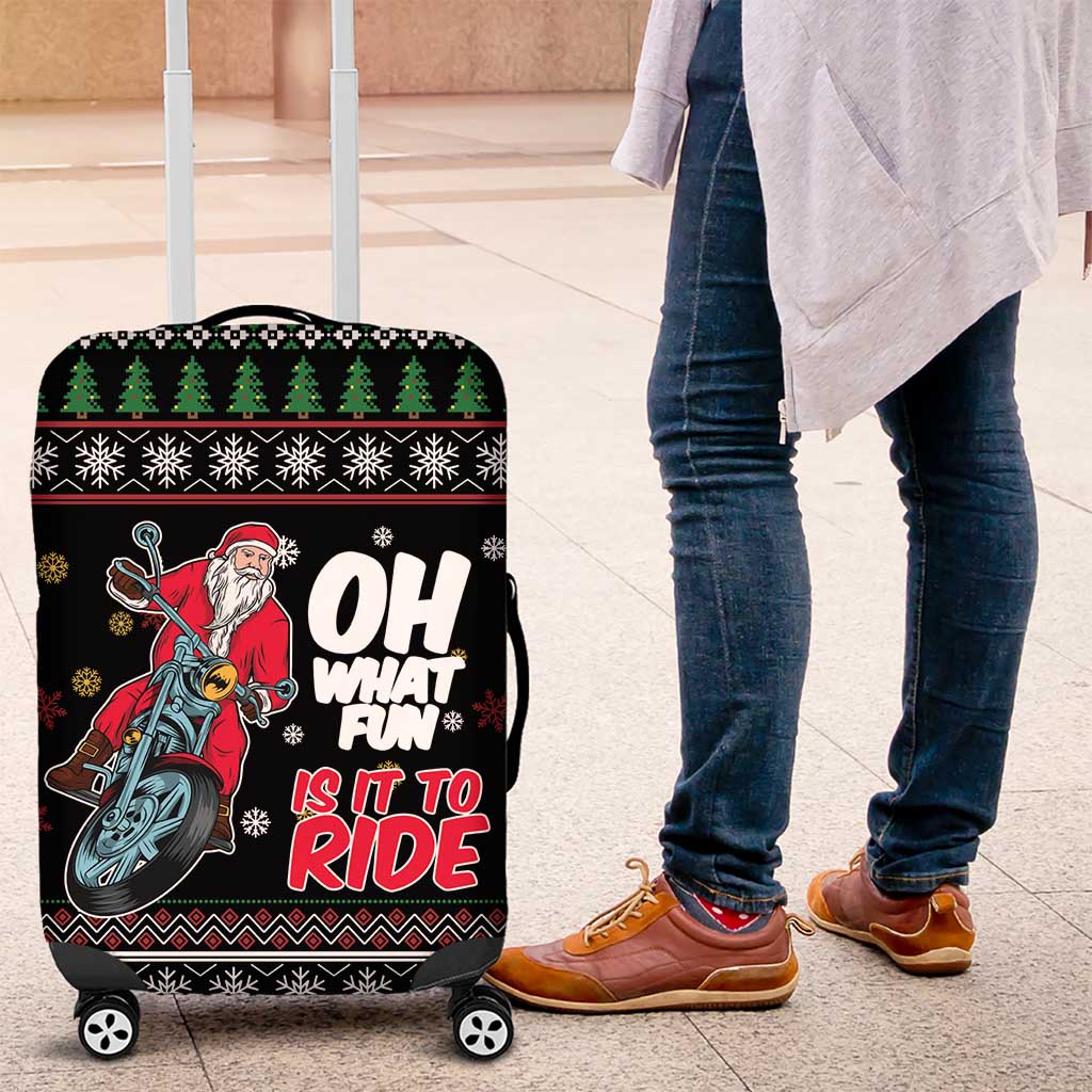 Santa And Motor Luggage Cover Santa Claus And Joy On A Motorcycle DT04 - Wonder Print Shop