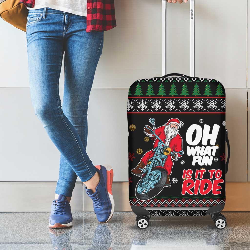 Santa And Motor Luggage Cover Santa Claus And Joy On A Motorcycle DT04 - Wonder Print Shop