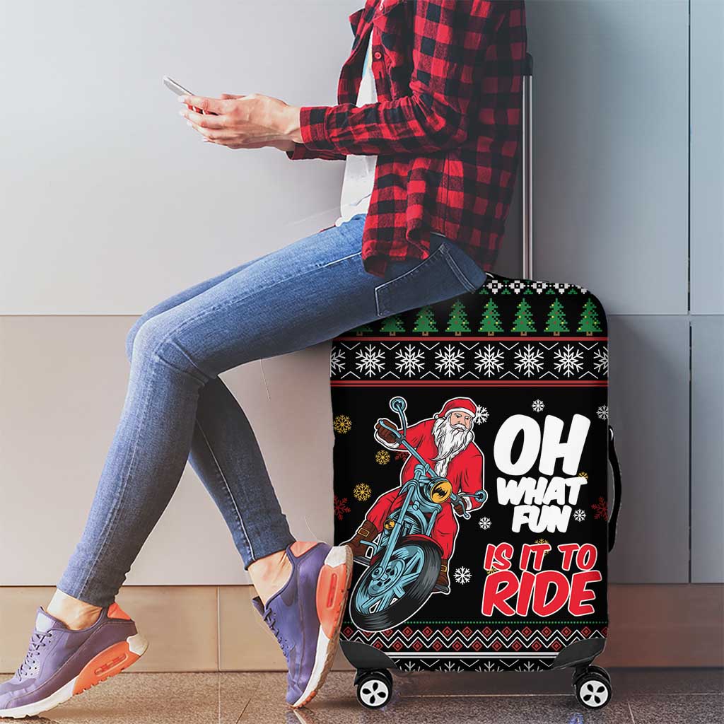 Santa And Motor Luggage Cover Santa Claus And Joy On A Motorcycle DT04 - Wonder Print Shop