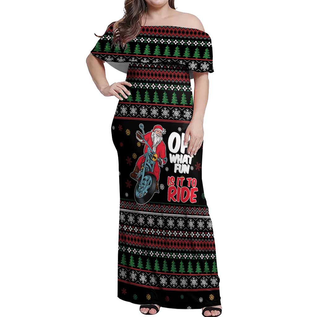 Santa And Motor Off Shoulder Maxi Dress Santa Claus And Joy On A Motorcycle DT04 - Wonder Print Shop