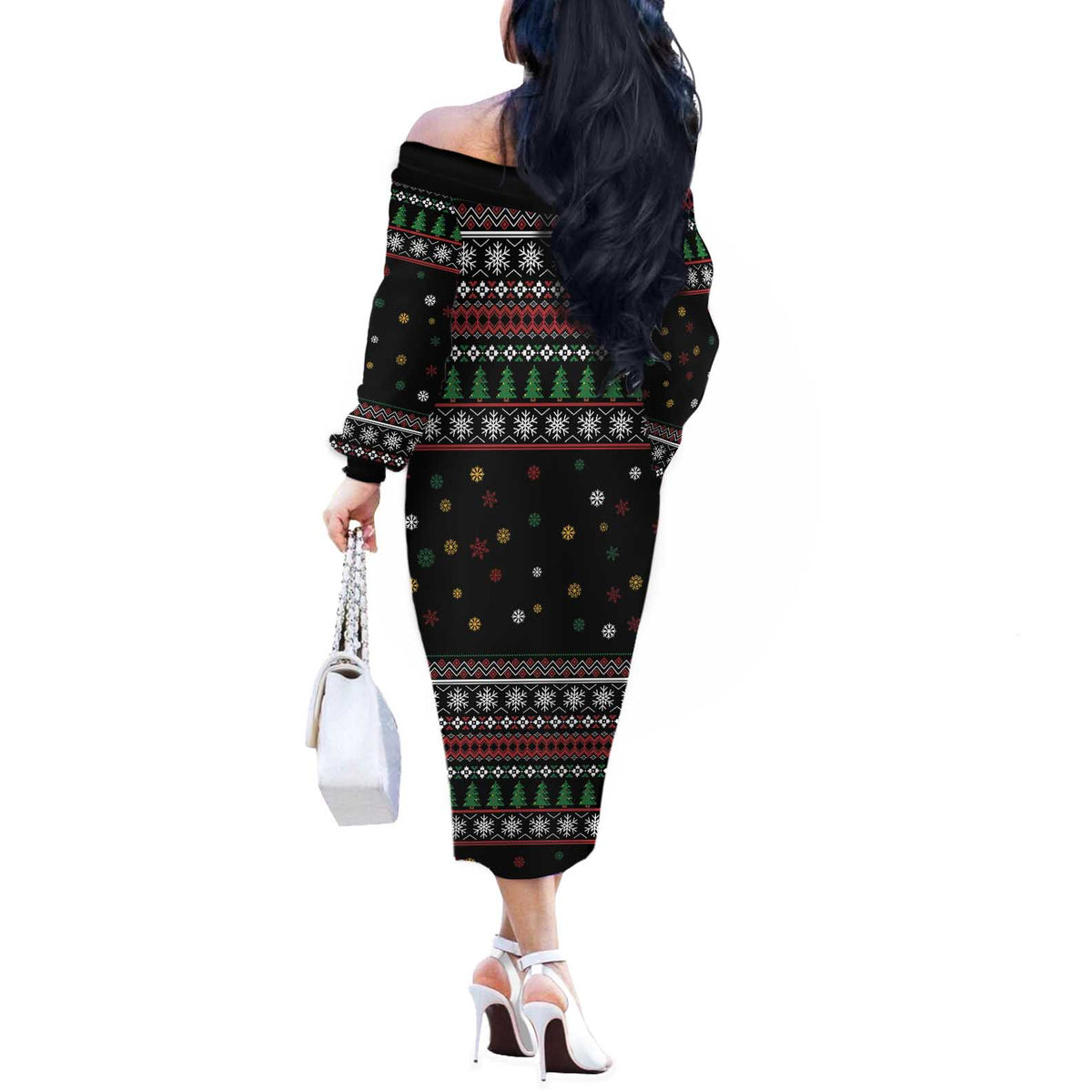 Santa And Motor Off The Shoulder Long Sleeve Dress Santa Claus And Joy On A Motorcycle DT04 - Wonder Print Shop