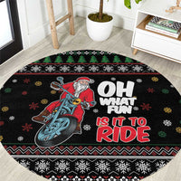 Santa And Motor Round Carpet Santa Claus And Joy On A Motorcycle
